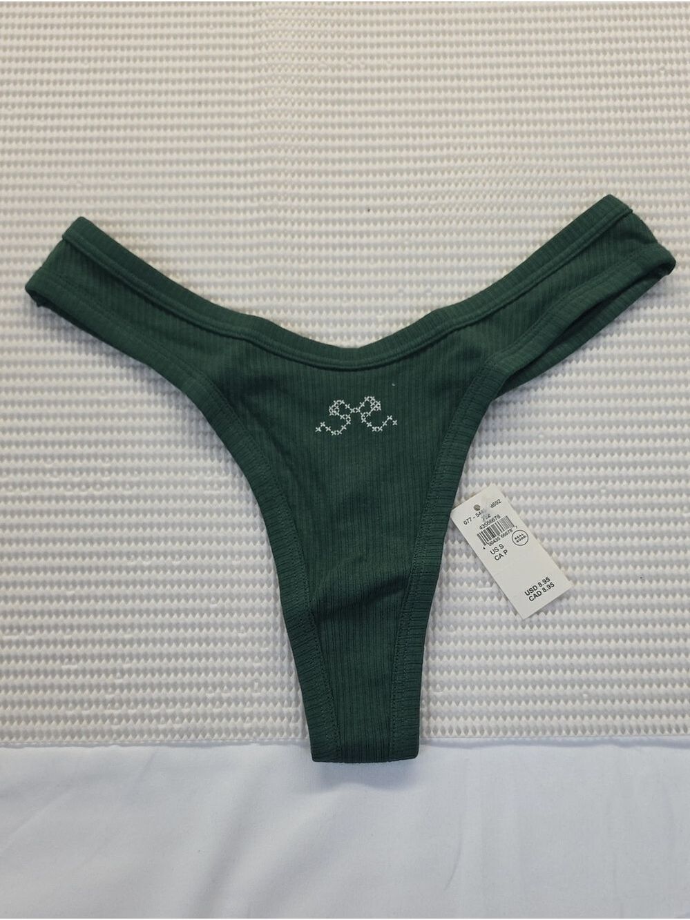 aerie Deep Green Ribbed Thong Small